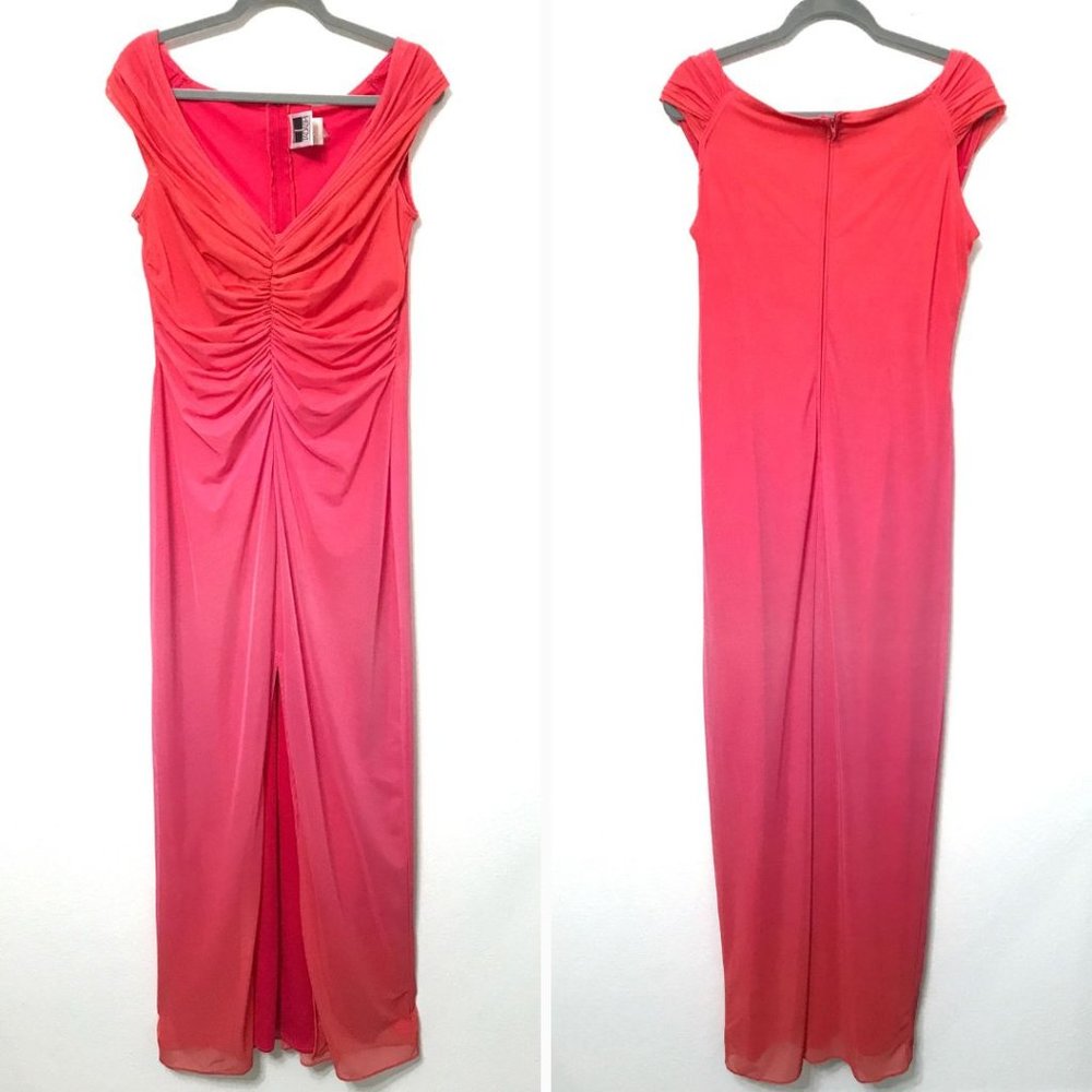 TADASHI SHOJI Coral Pink Ombre Maxi Gown Dress XL